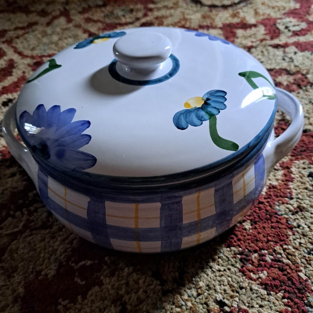 Vtg. Italian Caleca Ariosa Handpained 1.5 Qt. Ceramic Casserole Dish with Lid